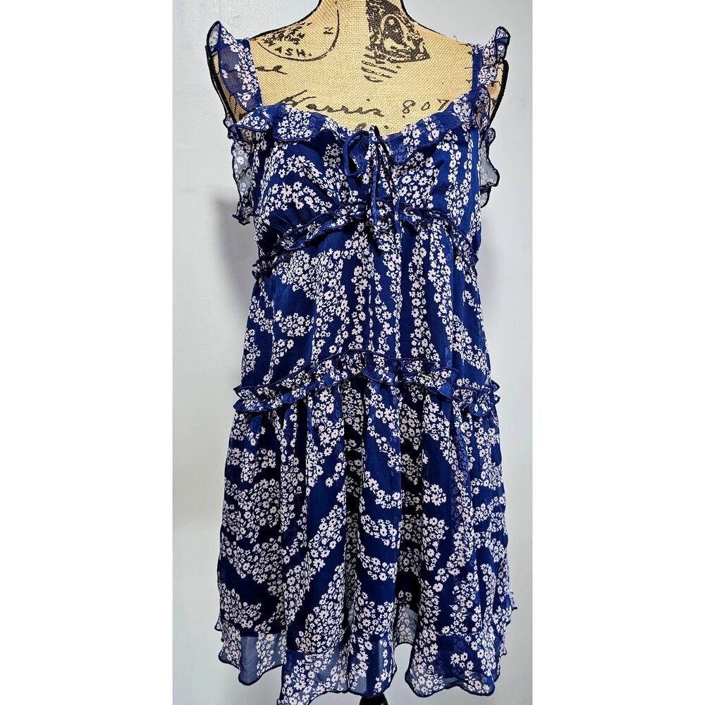 Patrons of Peace Mini Dress, Floral Ruffled Sleeveless Summer Vacation Sz M New - Picture 2 of 12